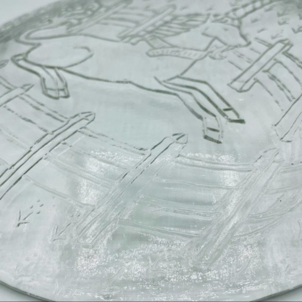 Vintage Serveware Glass Plate | Unicorn Etching | 2lbs - Large 12” Circle